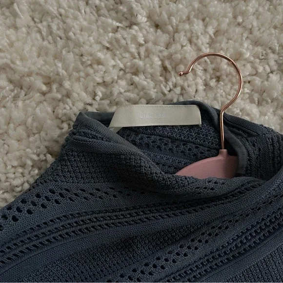 Dion Lee Slate Blue Long Sleeve Crochet Knit High Neck Lace-Up Dress - Picture 7 of 9